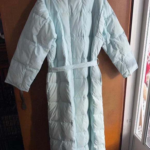 L.L. Bean Goose Down Long Duster Jacket Puffer Hoodie size L Women VINTAGE ll - Picture 5 of 5